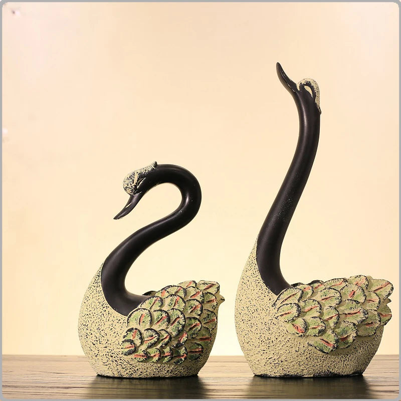 Creative gift pair of art black swan decorations home decoration