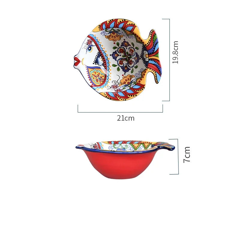Creative hand-painted ceramic dish home kitchen tableware fish-shaped salad dessert cake bowl cute home fruit decoration plate