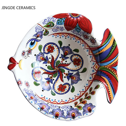 Creative hand-painted ceramic dish home kitchen tableware fish-shaped salad dessert cake bowl cute home fruit decoration plate