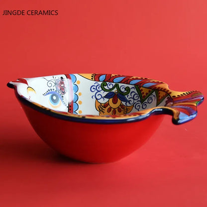 Creative hand-painted ceramic dish home kitchen tableware fish-shaped salad dessert cake bowl cute home fruit decoration plate