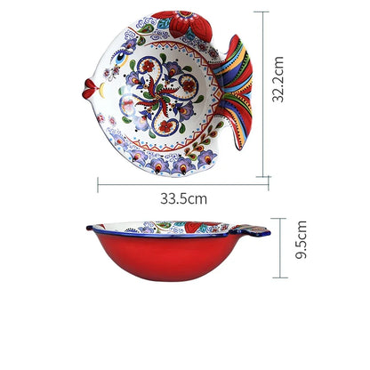 Creative hand-painted ceramic dish home kitchen tableware fish-shaped salad dessert cake bowl cute home fruit decoration plate