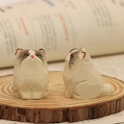 Creative handmade wooden carving cute cat tabletop decoration personalized pet cat pet arts and crafts for gifts sculpture