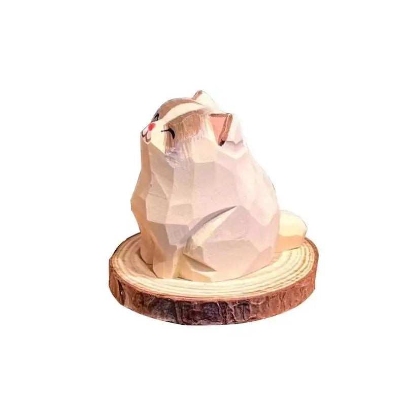 Creative handmade wooden carving cute cat tabletop decoration personalized pet cat pet arts and crafts for gifts sculpture