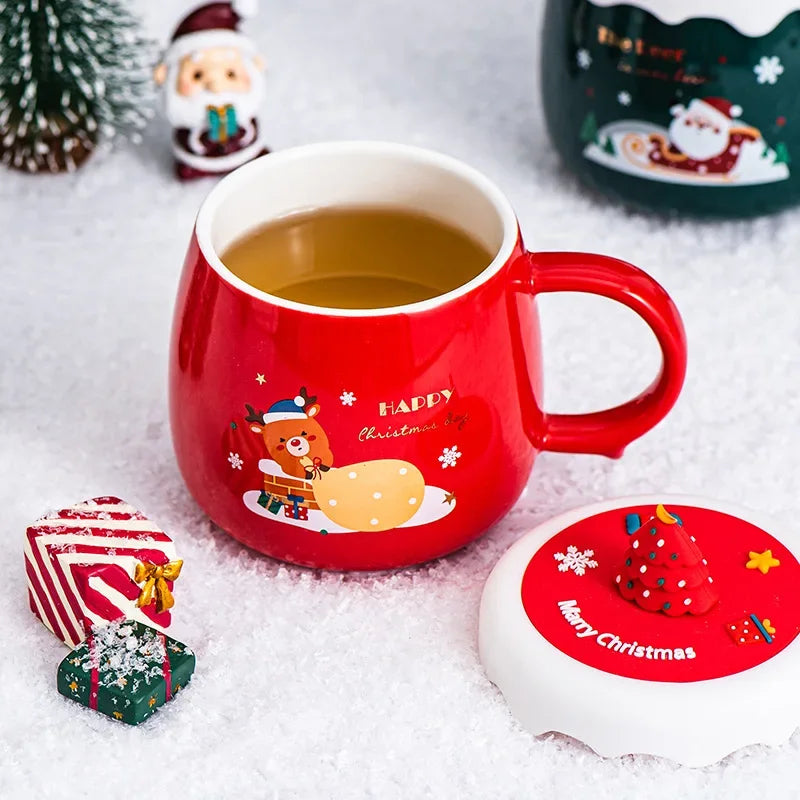 Creative high-beauty ceramic coffee mug  with cover cartoon lovely household water cup Christmas gift cup wholesale mugs