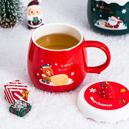 Creative high-beauty ceramic coffee mug  with cover cartoon lovely household water cup Christmas gift cup wholesale mugs