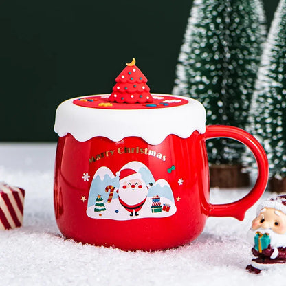 Creative high-beauty ceramic coffee mug  with cover cartoon lovely household water cup Christmas gift cup wholesale mugs