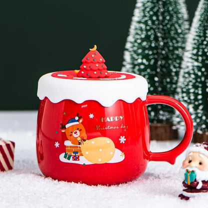 Creative high-beauty ceramic coffee mug  with cover cartoon lovely household water cup Christmas gift cup wholesale mugs