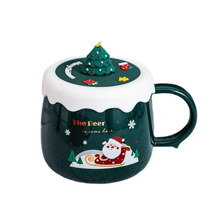 Creative high-beauty ceramic coffee mug  with cover cartoon lovely household water cup Christmas gift cup wholesale mugs