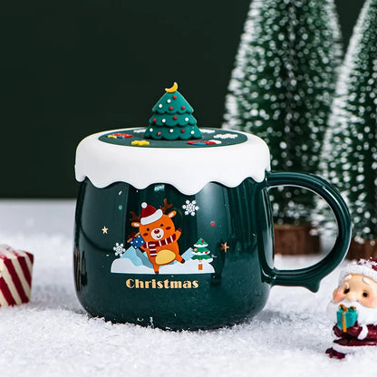 Creative high-beauty ceramic coffee mug  with cover cartoon lovely household water cup Christmas gift cup wholesale mugs