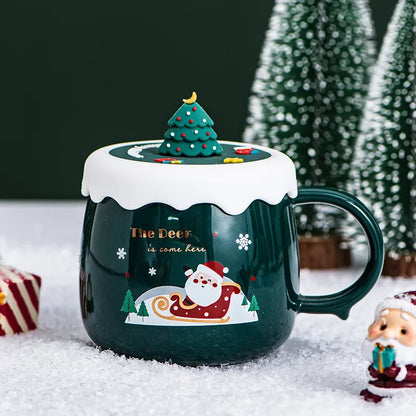 Creative high-beauty ceramic coffee mug  with cover cartoon lovely household water cup Christmas gift cup wholesale mugs