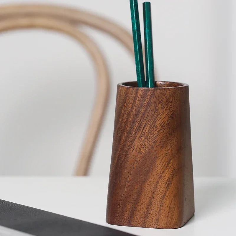 Creative home whole wood walnut wood retro wooden pen holder modern minimalist log office desktop stationery storage