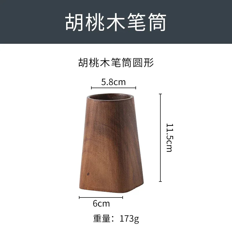 Creative home whole wood walnut wood retro wooden pen holder modern minimalist log office desktop stationery storage