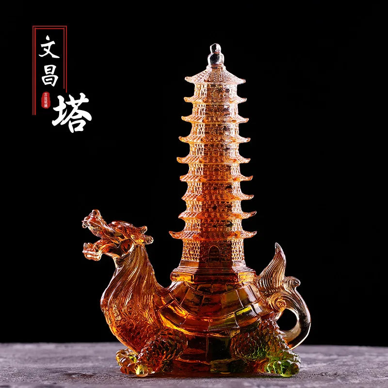 Creative nine-story Wenchang Tower home decoration ornaments Coloured glaze dragon turtle Wenchang Pagoda ornament