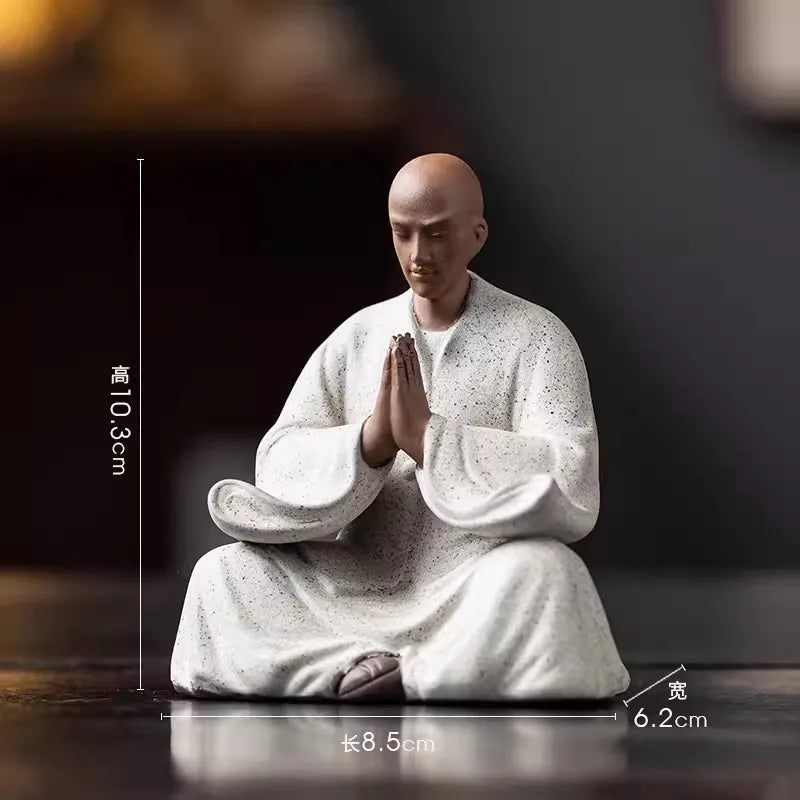 Creative small monk ornaments, ceramic figure sculptures, Zen study, tea room, tea table tabletop decoration, handicrafts