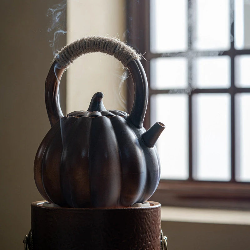 Creativity Fireplace Tea Pot Ceramics Pumpkin Loop-handled Teapot Side Handled Teapots Tea Maker Kettle Indoor Outdoor Teaware