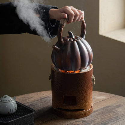 Creativity Fireplace Tea Pot Ceramics Pumpkin Loop-handled Teapot Side Handled Teapots Tea Maker Kettle Indoor Outdoor Teaware