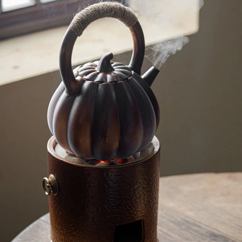 Creativity Fireplace Tea Pot Ceramics Pumpkin Loop-handled Teapot Side Handled Teapots Tea Maker Kettle Indoor Outdoor Teaware
