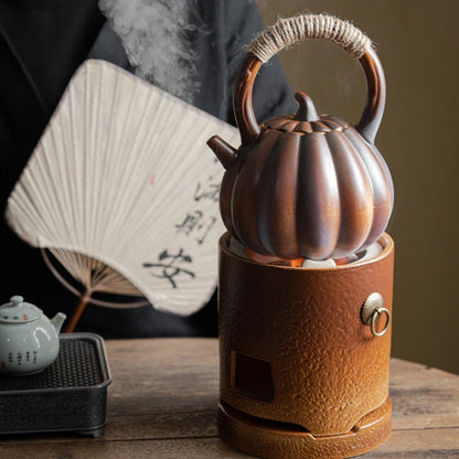Creativity Fireplace Tea Pot Ceramics Pumpkin Loop-handled Teapot Side Handled Teapots Tea Maker Kettle Indoor Outdoor Teaware