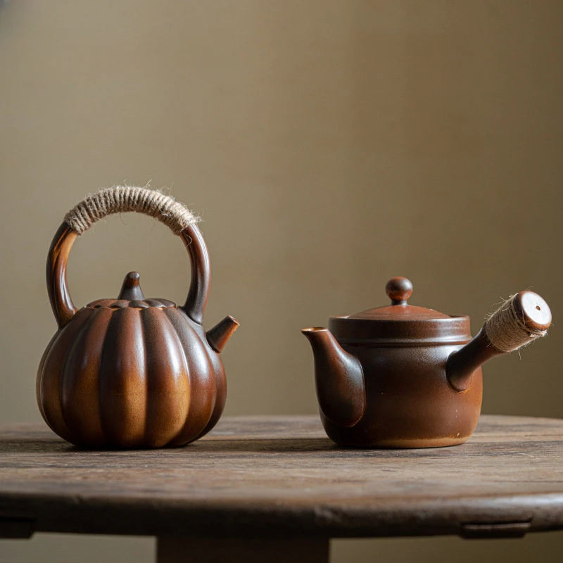 Creativity Fireplace Tea Pot Ceramics Pumpkin Loop-handled Teapot Side Handled Teapots Tea Maker Kettle Indoor Outdoor Teaware