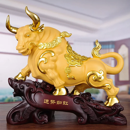 Creativity Resin Desktop Ornaments Home Lucky Bull Sculpture Crafts Living Room Bogu Frame Decoration Shop Opening Gifts