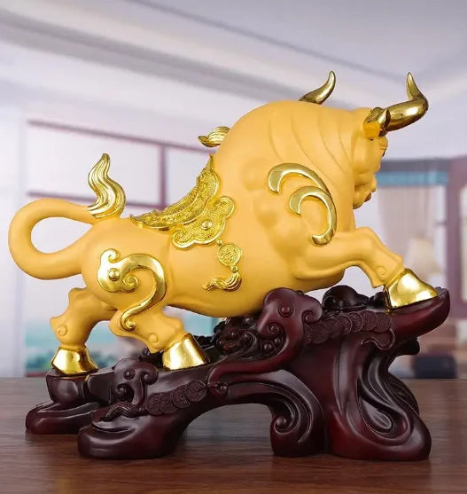 Creativity Resin Desktop Ornaments Home Lucky Bull Sculpture Crafts Living Room Bogu Frame Decoration Shop Opening Gifts