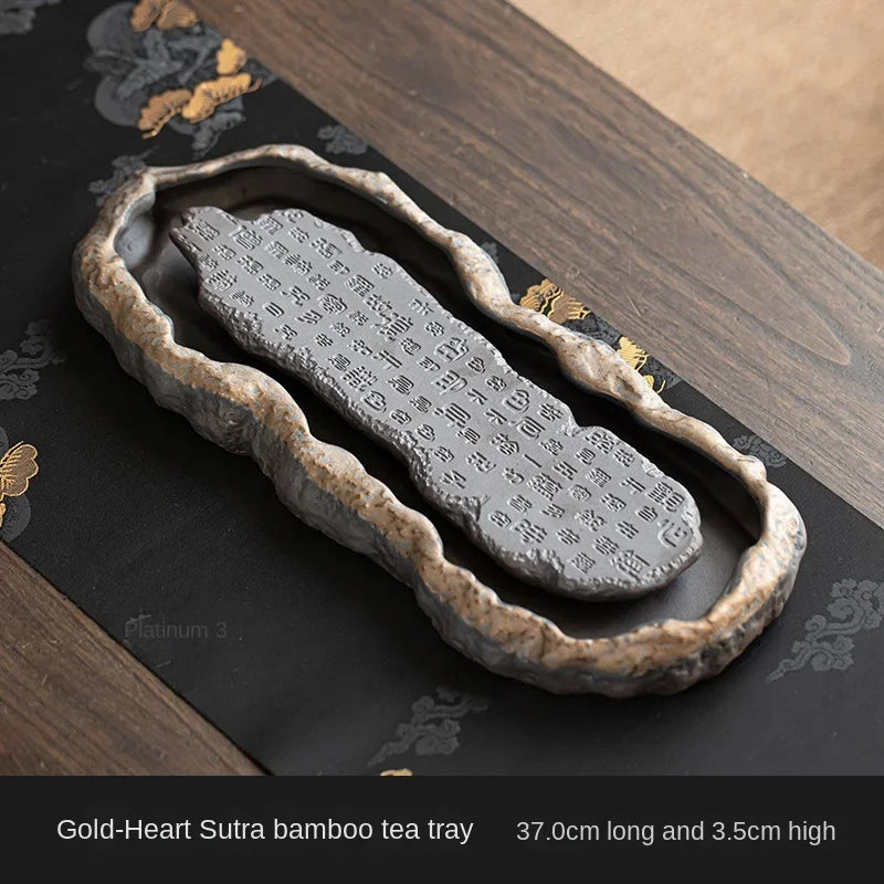 Creativity Tray Heart Sutra Tea Board Chinese Retro Pot Tray Ceramic Pot Bearing Dry Brewing Table Water Storage Type Teaware