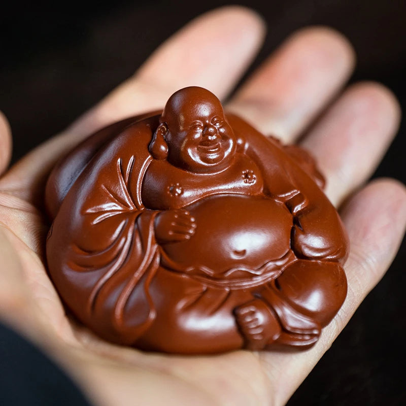 Creativity Yixing Purple Clay Tea Pet Buddha Maitreya Figurine Ornaments Handmade Sculpture Tea Ceremony Craft Teaset Decoration