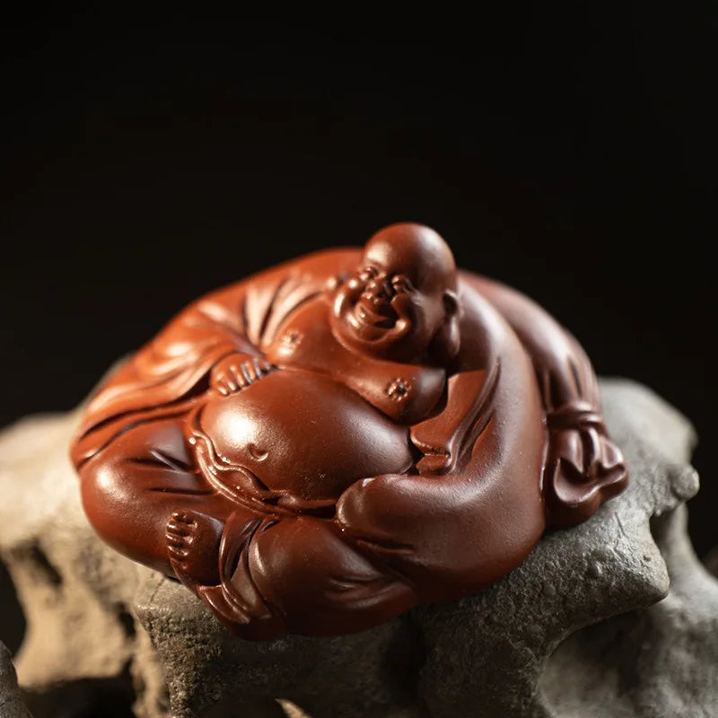Creativity Yixing Purple Clay Tea Pet Buddha Maitreya Figurine Ornaments Handmade Sculpture Tea Ceremony Craft Teaset Decoration