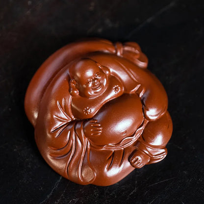 Creativity Yixing Purple Clay Tea Pet Buddha Maitreya Figurine Ornaments Handmade Sculpture Tea Ceremony Craft Teaset Decoration