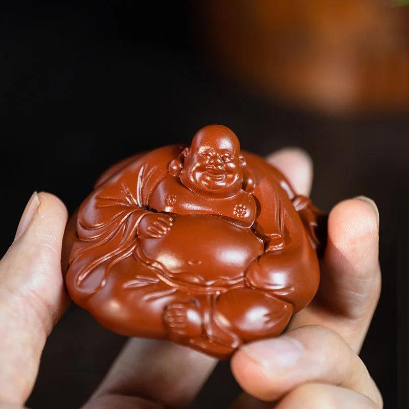 Creativity Yixing Purple Clay Tea Pet Buddha Maitreya Figurine Ornaments Handmade Sculpture Tea Ceremony Craft Teaset Decoration