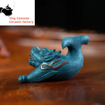 Creativity Yixing Purple Clay Tea Pet Dragon Statue Ornaments Handmade Sculpture Tea Figurine Chinese Tea Ceremony Decoration