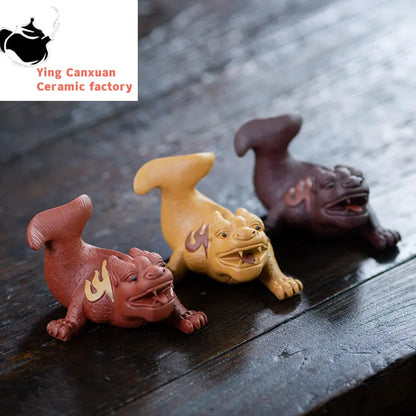 Creativity Yixing Purple Clay Tea Pet Dragon Statue Ornaments Handmade Sculpture Tea Figurine Chinese Tea Ceremony Decoration