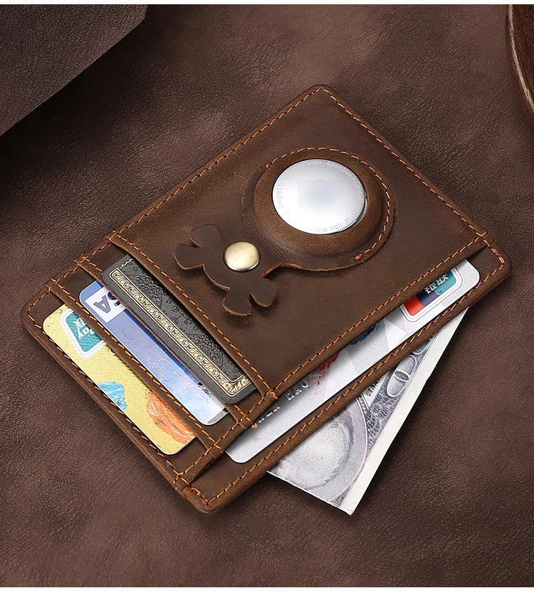 Credit Card Clip Wallet Card Sleeve Locator Tracker Anti-Lost Device Stand Sleeve Storage Bag Wallet Cow Leather Card Holder