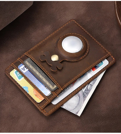 Credit Card Clip Wallet Card Sleeve Locator Tracker Anti-Lost Device Stand Sleeve Storage Bag Wallet Cow Leather Card Holder