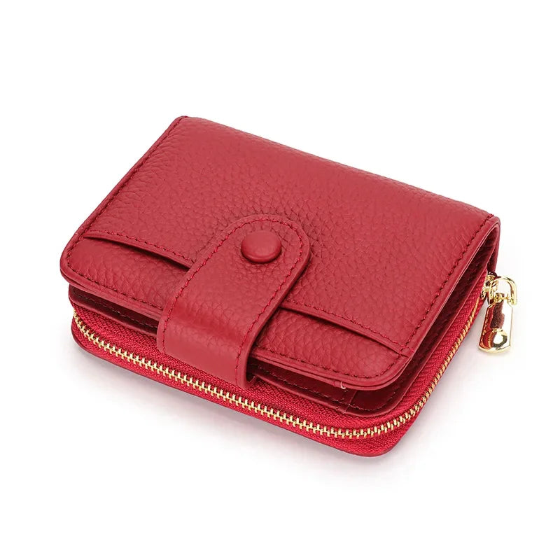 Credit Card Holder for Women Cow Leather Ladies Female Cardholder s Accordion Purse Bag Luxury Zipper Around Wallet