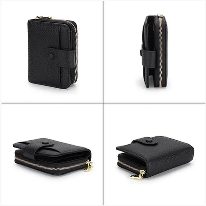 Credit Card Holder for Women Cow Leather Ladies Female Cardholder s Accordion Purse Bag Luxury Zipper Around Wallet