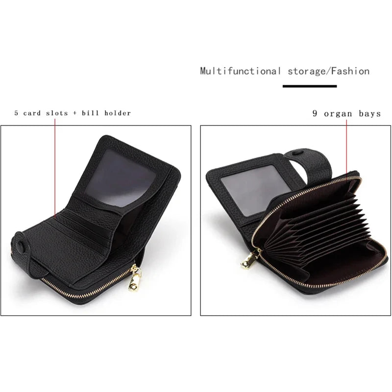 Credit Card Holder for Women Cow Leather Ladies Female Cardholder s Accordion Purse Bag Luxury Zipper Around Wallet