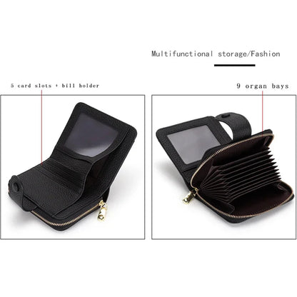 Credit Card Holder for Women Cow Leather Ladies Female Cardholder s Accordion Purse Bag Luxury Zipper Around Wallet