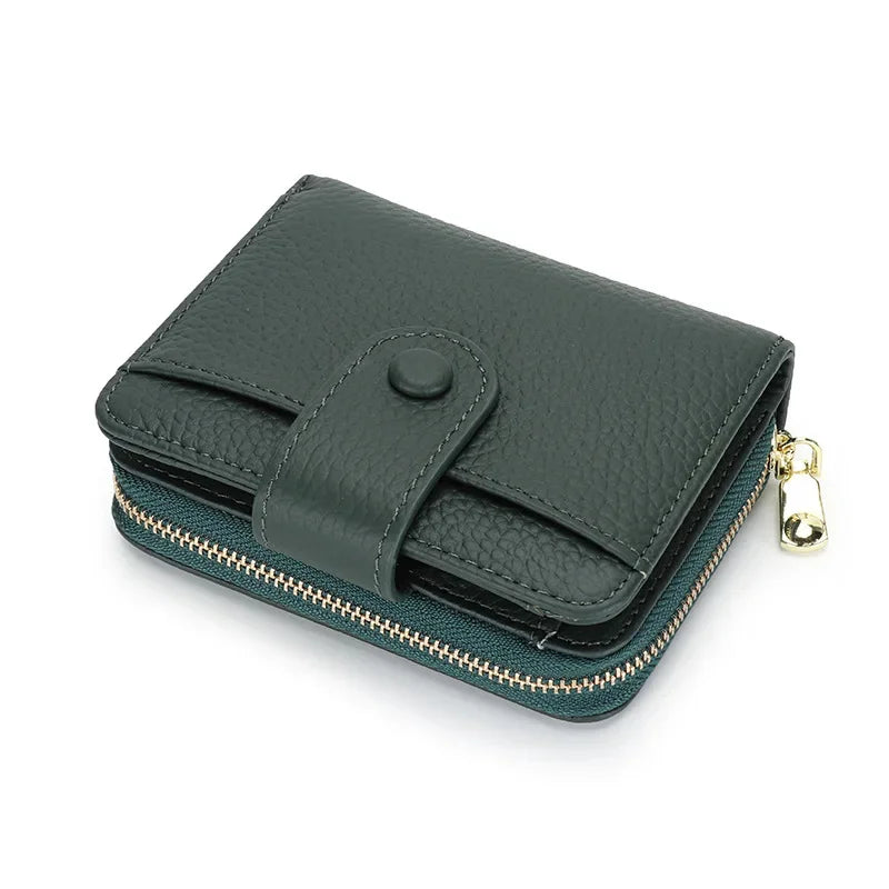 Credit Card Holder for Women Cow Leather Ladies Female Cardholder s Accordion Purse Bag Luxury Zipper Around Wallet