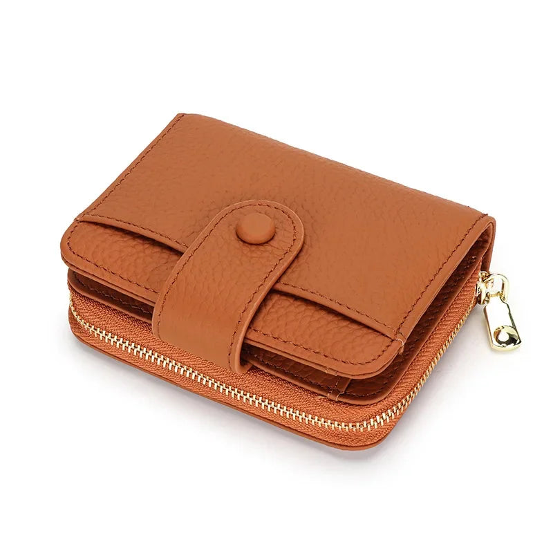 Credit Card Holder for Women Cow Leather Ladies Female Cardholder s Accordion Purse Bag Luxury Zipper Around Wallet