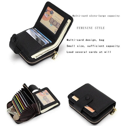 Credit Card Holder for Women Cow Leather Ladies Female Cardholder s Accordion Purse Bag Luxury Zipper Around Wallet