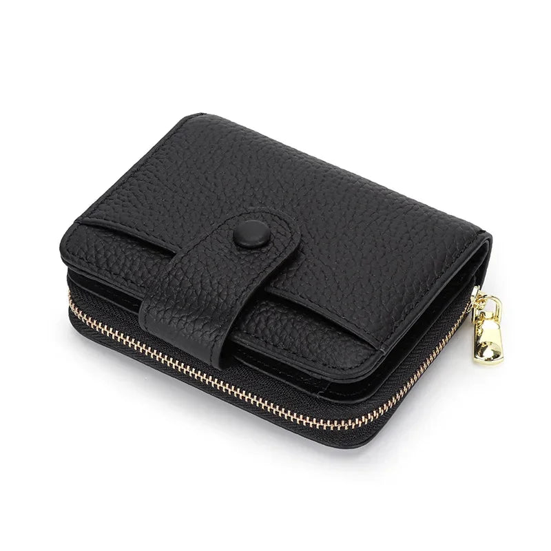Credit Card Holder for Women Cow Leather Ladies Female Cardholder s Accordion Purse Bag Luxury Zipper Around Wallet