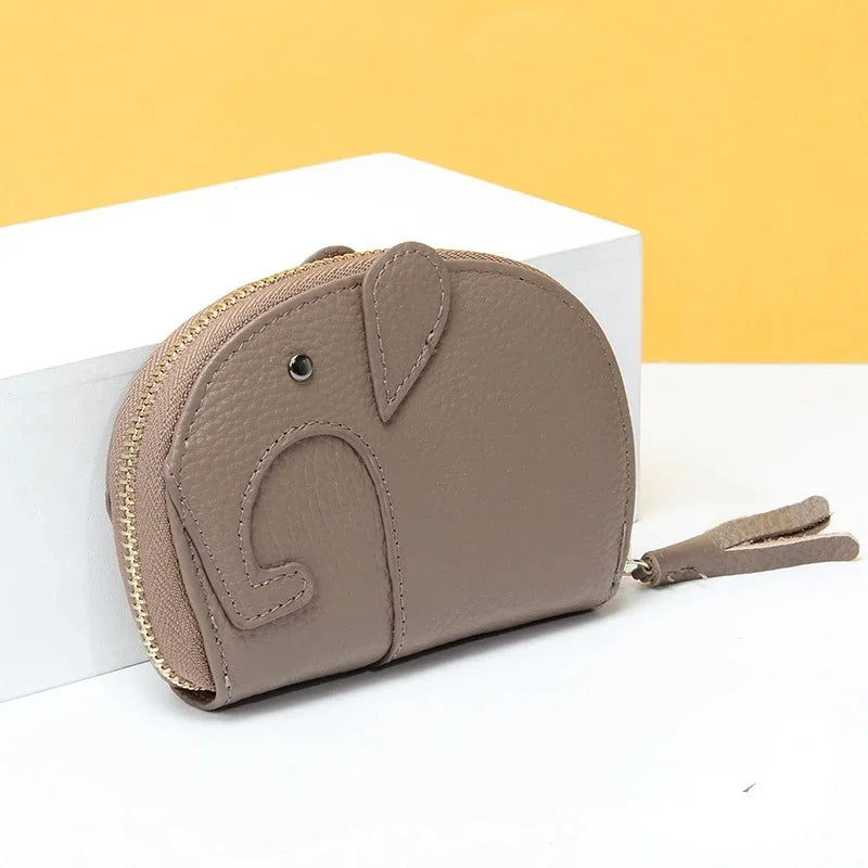 Credit Holder Zipper ID Bank Card Case Wallet for Women Leather Cute Elephant Organ Small Wallets Japanese Accordion Gift