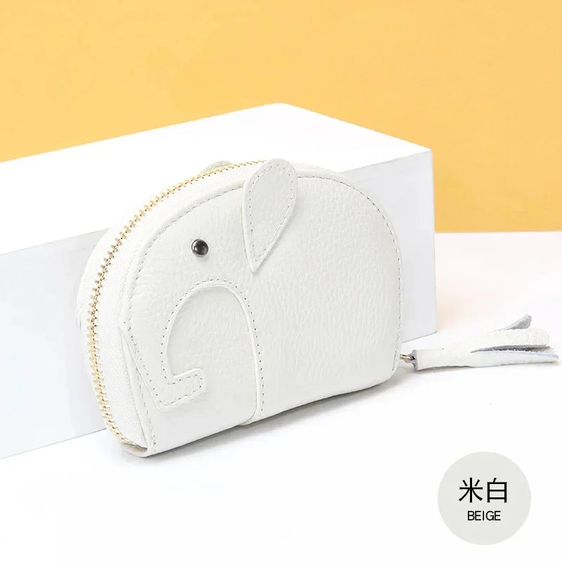 Credit Holder Zipper ID Bank Card Case Wallet for Women Leather Cute Elephant Organ Small Wallets Japanese Accordion Gift