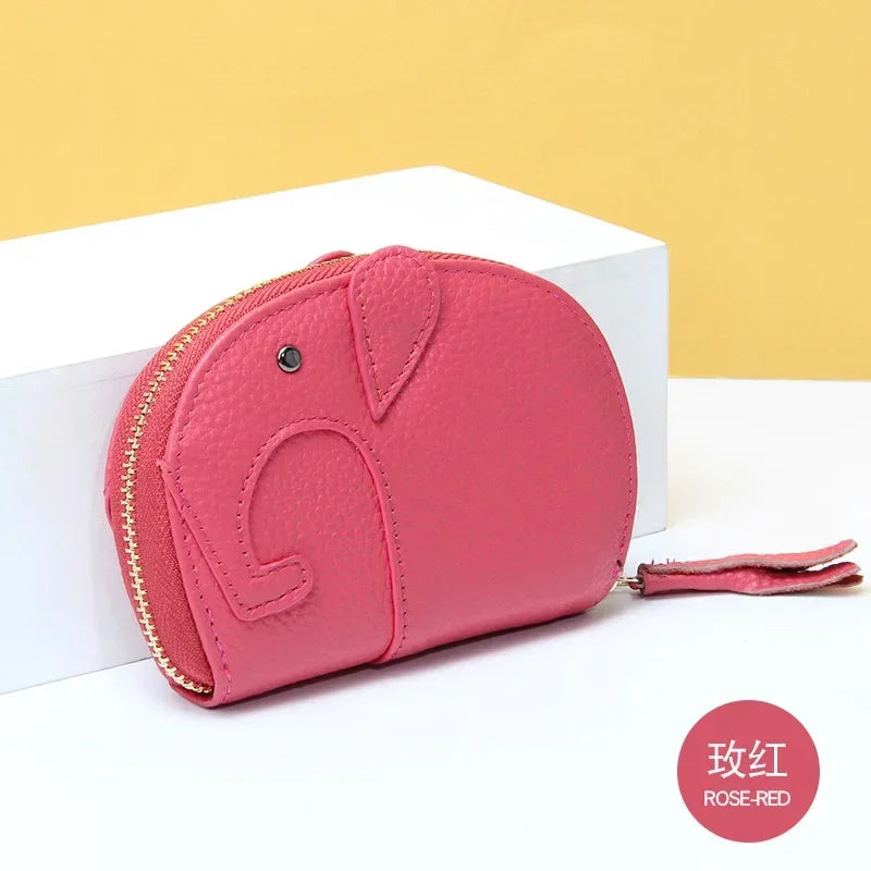 Credit Holder Zipper ID Bank Card Case Wallet for Women Leather Cute Elephant Organ Small Wallets Japanese Accordion Gift
