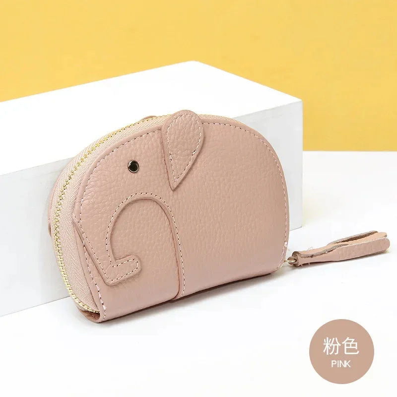 Credit Holder Zipper ID Bank Card Case Wallet for Women Leather Cute Elephant Organ Small Wallets Japanese Accordion Gift