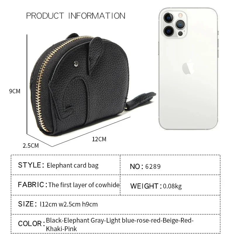 Credit Holder Zipper ID Bank Card Case Wallet for Women Leather Cute Elephant Organ Small Wallets Japanese Accordion Gift