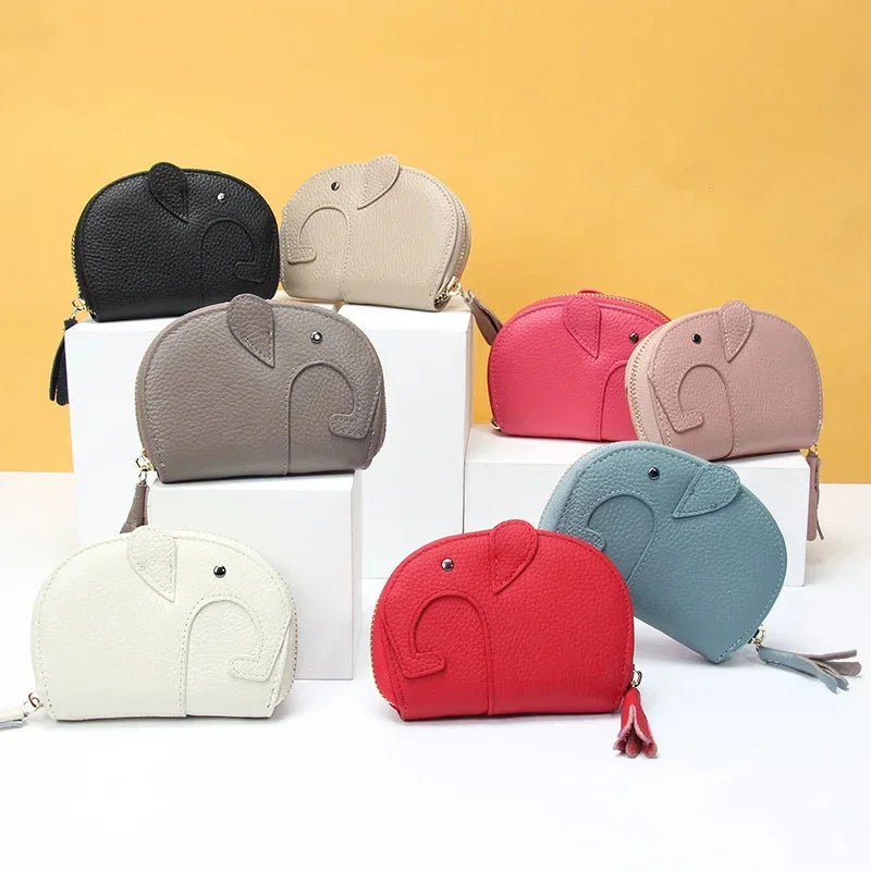 Credit Holder Zipper ID Bank Card Case Wallet for Women Leather Cute Elephant Organ Small Wallets Japanese Accordion Gift