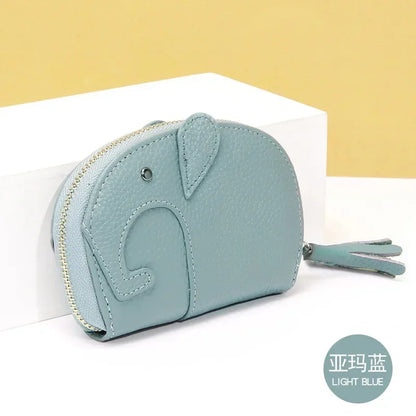 Credit Holder Zipper ID Bank Card Case Wallet for Women Leather Cute Elephant Organ Small Wallets Japanese Accordion Gift