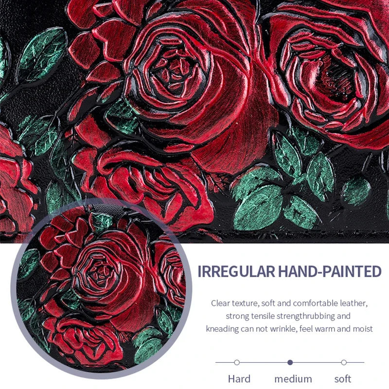 Credit Holder s for Women RFID Blocking Small Flowers Painted Leather Card Case Double Zipper Accordion Wallet